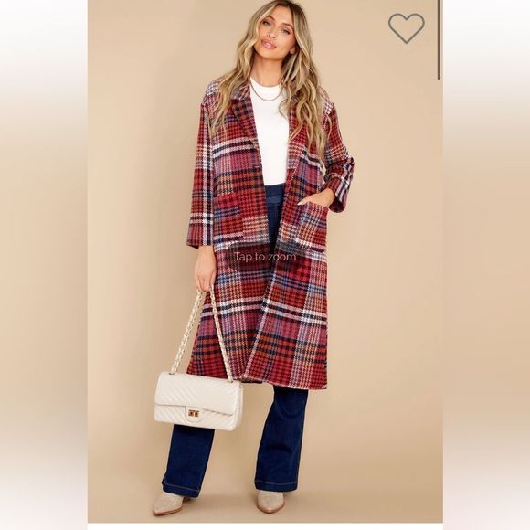 Aura Jackets & Blazers - Red Dress Boutique Aura Ready For Change Berry Plaid Coat Oversized Pink Blue S